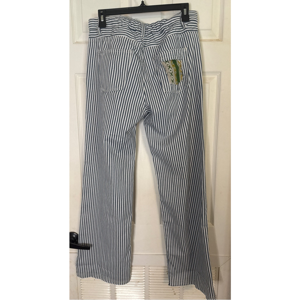 Women's POL Wide Leg Striped Patchwork Pants S White Blue - Picture 2 of 3
